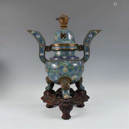 CHINESE QING CLOISONNE LIDDED BURNER WITH STAND