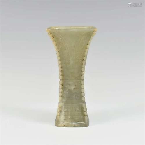 CHINESE VERY FINE CARVED JADE SQUARE GU VASE (SOTHEBY'S)