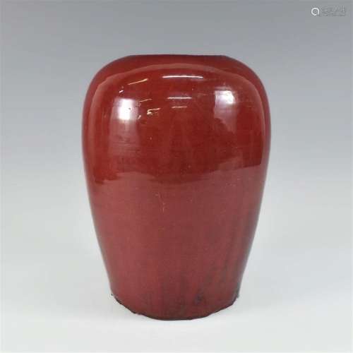 19TH C. CHINESE RED GLAZE JAR MISSING LID