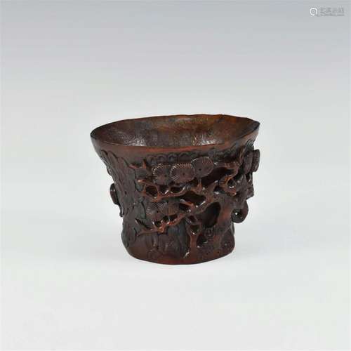 CHINESE BAMBOO CUP WITH CARVINGS