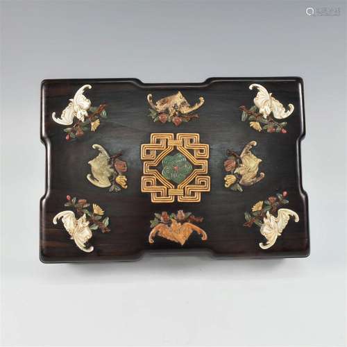 CHINESE ZITAN INLAID BOX WITH COVER