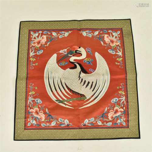 19TH C. CHINESE SILK PANELS WITH CRANE EMBROIDERY