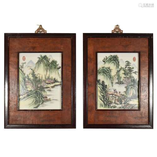 20TH C. PAIR OF CHINESE PORCELAIN PLAQUES