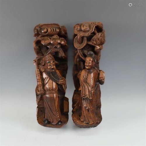 CHINESE PAIR WOOD CARVED DECOR