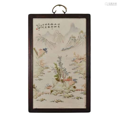 CHINESE FRAMED PORCELAIN PLAQUE