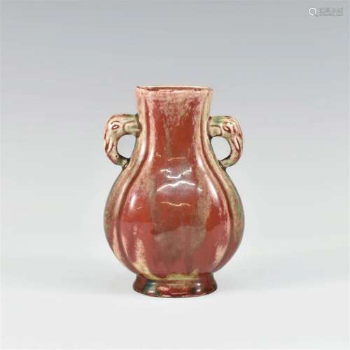 CHINESE RED GLAZE ELEPHANT EAR VASE