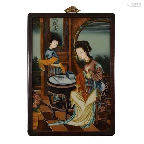 CHINESE GLASS PAINTING WITH LADIES