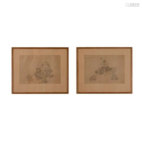 CHINESE QING PAIR FRAMED PAINTING OF LUOHAN