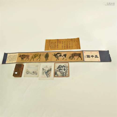 JAPANESE BOX & CHINESE SCROLLS & PAINTINGS 6PCS