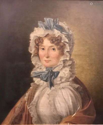 "Portrait de femme au foulard bleu et sa coiffe de dent