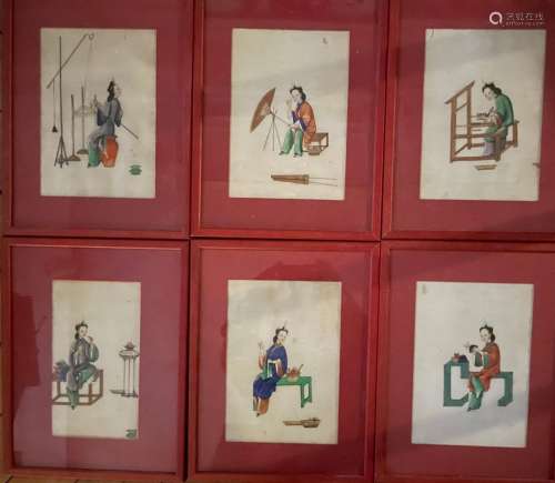 CHINE XIXe siècle
SUITE DE HUIT GOUACHES sur papier de