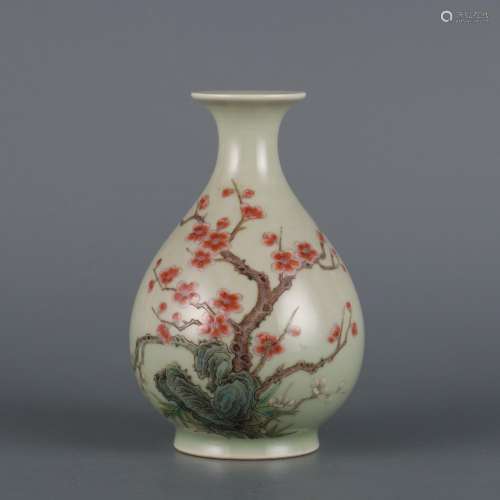 Bean Green Glaze and Pastel Plum Pattern Jade Pot and Spring...