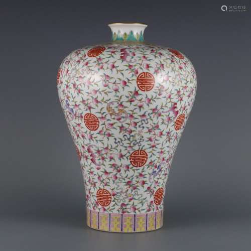 Famille-color Fushou Plum Vase with Double Full Pattern
