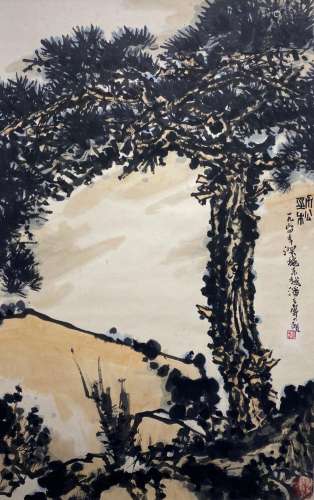 Pan Tianshou's Immortal Pine Picture Vertical Scroll
