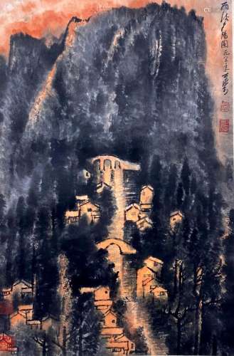 Hanging Scroll of Li Keran's Sunset After the Rain