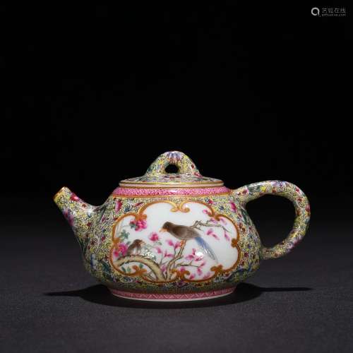 Pastel flower and bird pattern teapot