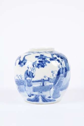 Chine, XVIIIe-XIXe siècle. Pot sphérique en porcelaine bleu-...