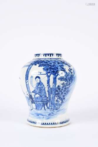 Chine, XVIIIe siècle. Potiche en porcelaine bleu-blanc, à dé...