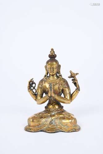 Chine-Tibet, fin XIXe-début XXe siècle. Sujet en bronze de p...