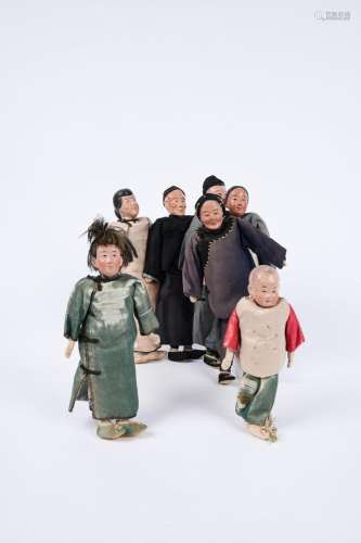 Chine, période Minguo, vers 1940. Ensemble de sept poupées a...