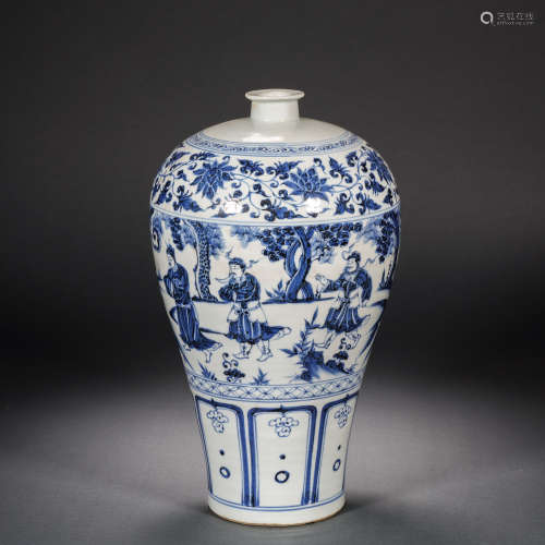 Before the Ming Dynasty, a blue and white plum vase with fig...
