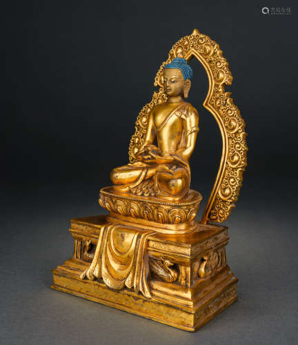 A Gilt Bronze Statue of Shakyamuni Buddha, Qing Dynasty