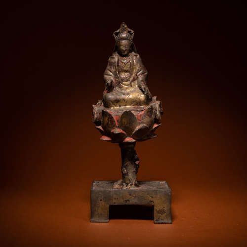 Avalokitesvara Bodhisattva painted in mud and gold in Liao D...