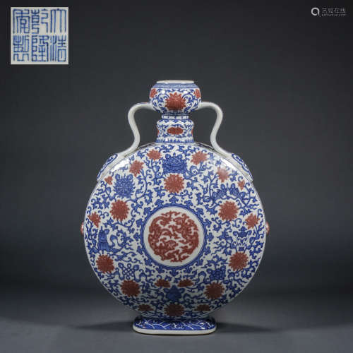Qing Qing blue and white glaze red group dragon eight treasu...