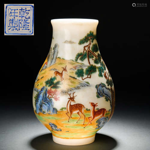 Qing Dynasty Material Body Painting Enamel Deer Pattern Appr...