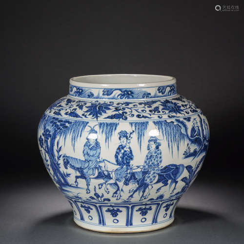 Before the Ming Dynasty, a blue and white character jar