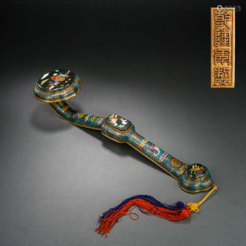 Qing Dynasty Cloisonne Hundred Treasures Inlaid Ruyi