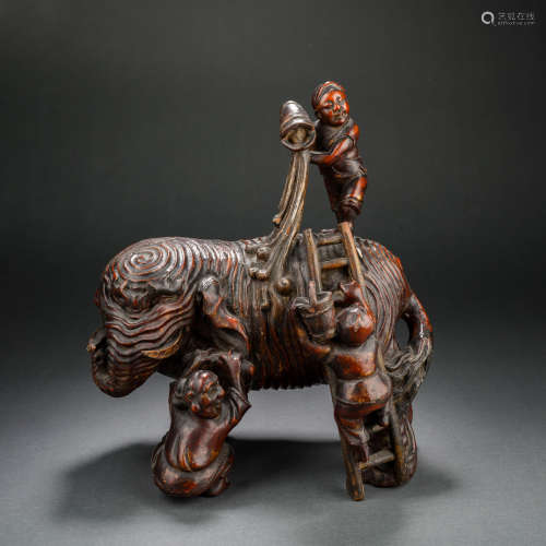 Wood carving boy elephant pattern ornament