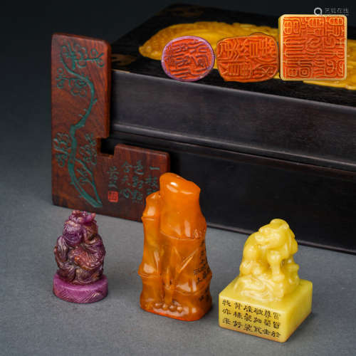 Republic of China Period Shoushan Stone Seal Purple Gemstone...