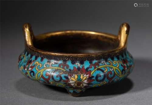 A CLOISONNE TRIPOD ROUND CENSER