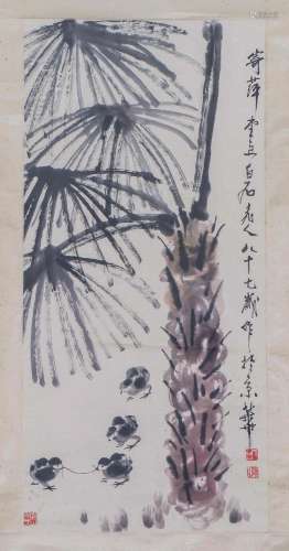 A CHINESE INK PAINTING OF CHICKEN AND TREE