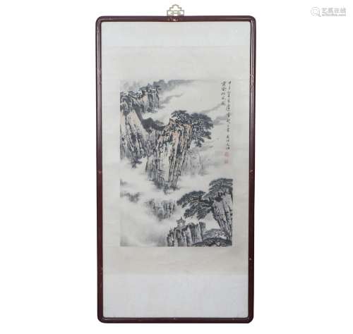 A CHINESE HANGED PAINTING OF MOUNTAINS LANDSCAPE