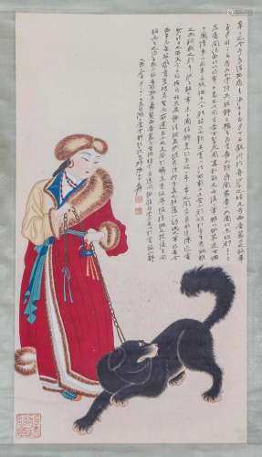 A CHINESE PAINTING OF FIGURE AND DOG