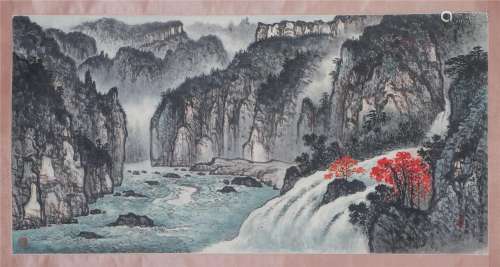 A CHINESE PAINTING OF MOUNTAINS AND RIVER LANDSCAPE