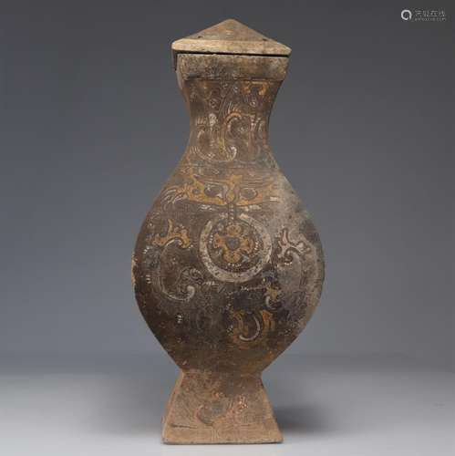 Important vase couvert "Fanghu" terre cuite polych...