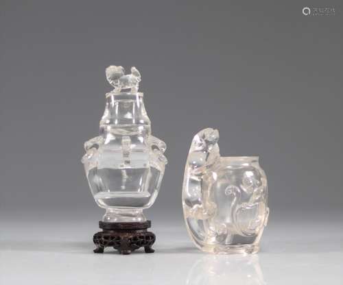 Cristal de roche lot de 2 sculptures chinoise<br />
Poids: 4...