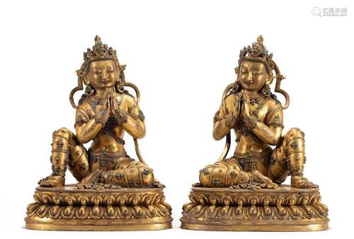 A BRONZE-GILT BODHISATTVAS