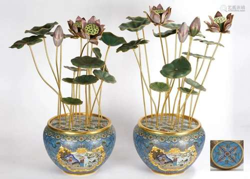 PAIR CHINESE FINE CLOISONNE ENAMEL LOTUS DECORATION