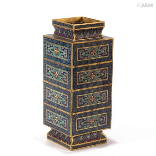 A CHINESE CLOISONNE ENAMEL SQUARED VASE