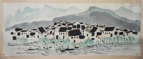 A CHINESE PAINTING OF WATER VILLAGE SIGNED WU GUANZHONG
