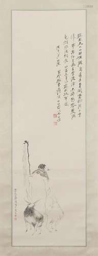 A CHINESE PAINTING OF FIGURAL STORY SIGNED PURU