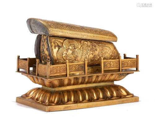 A CHINESE BRONZE-GILT COFFIN