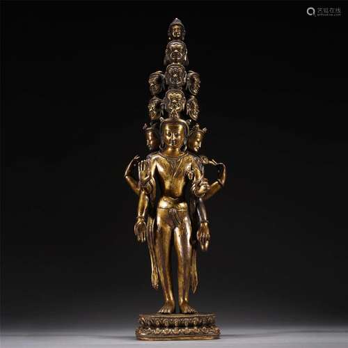 A CHINESE BRONZE-GILT STANDING BODHISATTVA