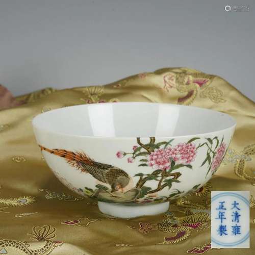 A CHINESE FALANGCAI GLAZE PHEASANT BOWL