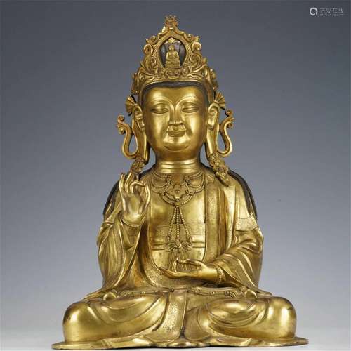 A CHINESE BRONZE-GILT AVALOKITESVARA