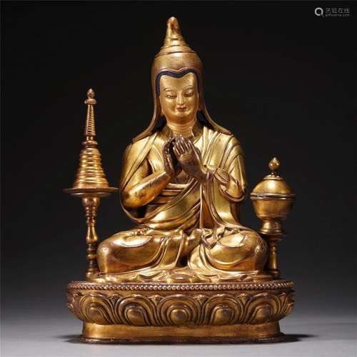 A TIBETAN BRONZE-GILT PADMASAMBHAVA